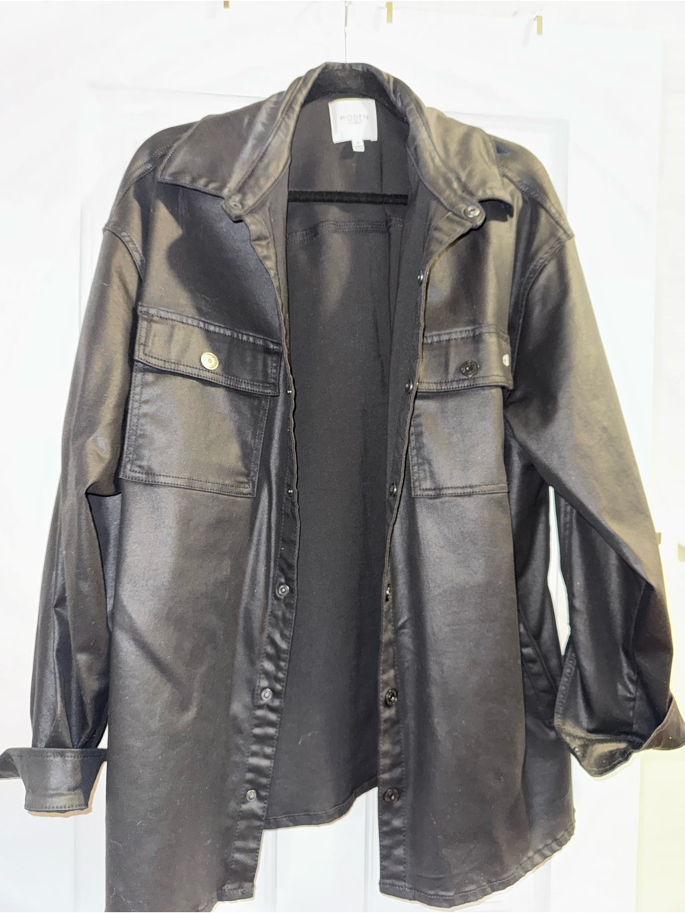 Women's Black Faux Leather Shirt Jacket